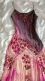 Pink Gradient Gorgeous Lightweight Exquisite Beaded Spaghetti Strap Long Chiffon Ball Gown Evening Gown Party Dress HZ1023