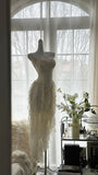 Ivory White Romantic Elegant Exquisite Beaded Backless Long Chiffon Ruffle Homecoming Dress Prom Dress Evening Dress Birthday Holiday Party Dress HZ1023