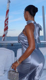 Silver solid color sling elegant simple long evening dress party dress HZ1023