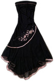 Black tube top embroidered floral long elegant chiffon party dress prom dress evening dress homecoming dress HZ1023