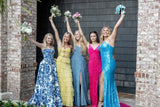 Yellow stylish elegant spaghetti straps long satin tiered ball gown formal evening dress party dress HZ1023