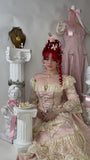 Pink Retro Sweet Fashion Exquisite Lace Square Neck Long Prom Dress Evening Dress Garden Party Dress HZ1023