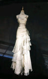 Green/champagne Vintage Elegant Long Lace Ruffle prom dress Evening Dress HZ1023
