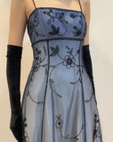 Blue/Grey Delicate Beaded Long Tulle Elegant Ball Gown Evening Dress Formal Birthday Party Dress Prom Dress HZ1023