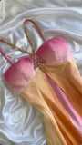 Pink Orange Elegant Fantasy Long Chiffon Ball Gown Evening Dress Party Dress Fairy Tale Dress HZ1023