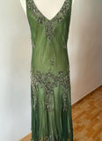 Green Vintage Elegant Delicate Floral Applique Beaded Long tulle Chiffon Prom Gown Evening Dress Party Dress HZ1023