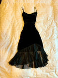 Black stylish elegant velvet spaghetti straps long ruffled cocktail party dress prom dress formal dress evening gown with HZ1023