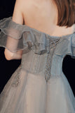 Shiny tulle long prom dress A line evening dress HZ1023