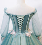 Green tulle lace long ball gown dress formal dress HZ1023