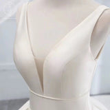 White v neck satin long ball gown dress formal dress HZ1023