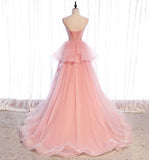 Pink tulle long prom dress A line evening gown HZ1023
