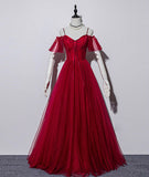 Burgundy tulle long prom gown formal dress HZ1023