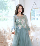 Blue tulle lace long prom gown evening gown HZ1023