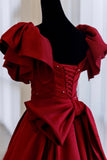 Burgundy Vintage Fashion Exquisite Beading A-Line Long Satin Ball Gown Evening Dress HZ1023