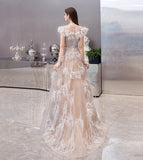 Unique tulle beads long prom dress evening dress HZ1023
