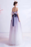 Purple tulle long A line prom dress evening dress HZ1023