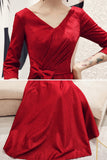 Burgundy v neck long A line prom dress evening dress HZ1023