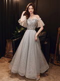 Gray sequins short prom dress evening dress HZ1023