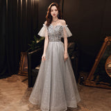 Gray sequins short prom dress evening dress HZ1023