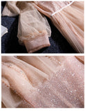 Pink tulle sequins long prom dress HZ1023