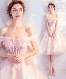 Pink tulle lace short prom dress homecoming dress HZ1023