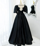 Black v neck satin long A line prom dress evening dress HZ1023