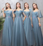 Blue tulle long prom dress A line evening dress HZ1023