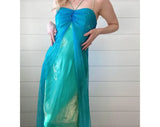 Blue shiny fashion gradient gold spray retro elegant sling long tulle prom dress evening dress party dress HZ1023