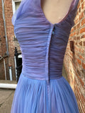 Purple Shiny Vintage Fashion Elegant Exquisite Beading Long Tulle Prom Gown Evening Gown Party Dress HZ1023