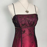 Burgundy Spaghetti Straps Exquisite Beaded Long Tulle Ball Gown Evening Dress prom dress HZ1023