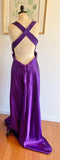 Purple Retro Fashion V-neck Elegant Exquisite Sequined Long Floor Length Satin Ball Gown Evening Dress Party; Dress HZ1023