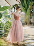 Pink/Red Cute A-line Long Prom Dress Evening Dress Graduation Party Dress HZ1023