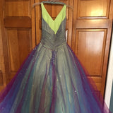 Purple Gorgeous Fashion V-neck Elegant Exquisite Beaded Long Tulle Ball Gown Evening Dress HZ1023