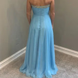 Blue Elegant Charming Vintage Beaded Long Sequined Tulle Ball Gown Evening Gown Party Dress Bridesmaid Dress HZ1023