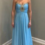 Blue Elegant Charming Vintage Beaded Long Sequined Tulle Ball Gown Evening Gown Party Dress Bridesmaid Dress HZ1023
