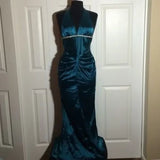 Blue vintage fashion elegant suspender long satin formal prom dress evening gown party dress HZ1023