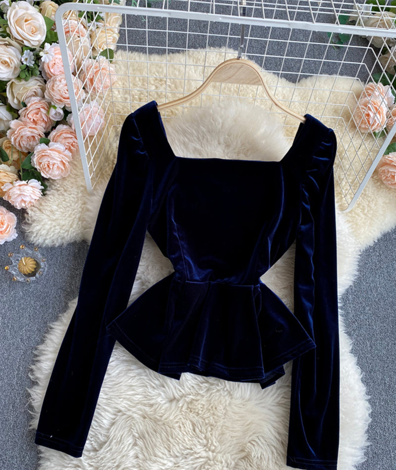 Simple velvet long sleeve tops HZ1023