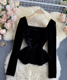 Simple velvet long sleeve tops HZ1023