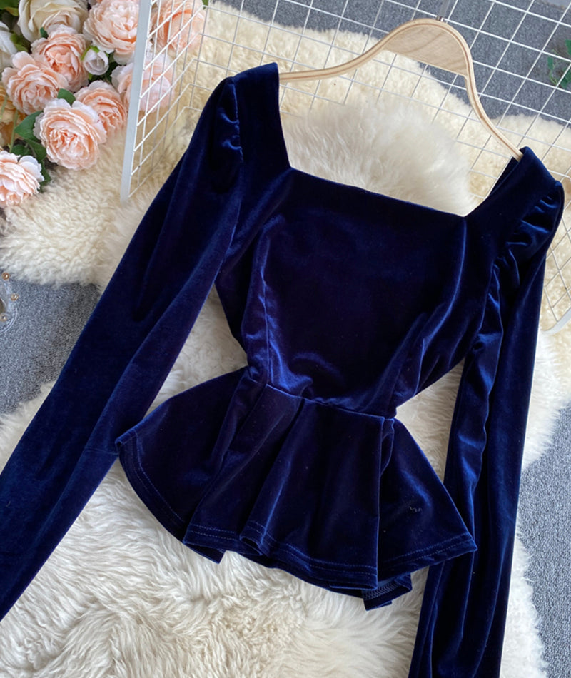 Simple velvet long sleeve tops HZ1023