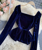 Simple velvet long sleeve tops HZ1023