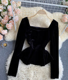 Simple velvet long sleeve tops HZ1023