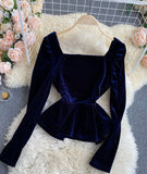 Simple velvet long sleeve tops HZ1023