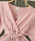 Stylish v-neck irregular top long sleeve flared top HZ1023
