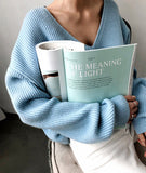 Simple v neck neck sweater long sleeve sweater HZ1023
