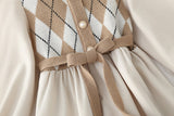Corduroy stitched knitted dress with coat HZ1023