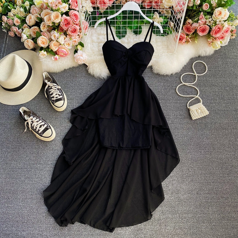 High waist irregular strapless dress HZ1023
