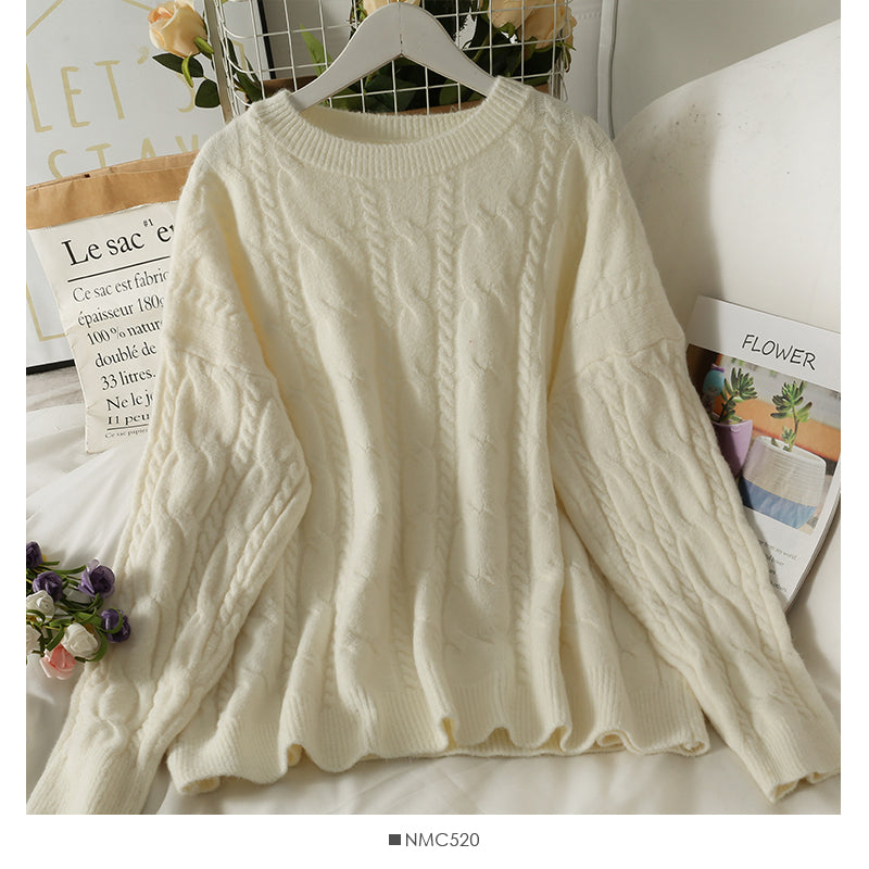 Sweater women's Hemp pattern loose and thin long sleeve Pullover Top HZ1023