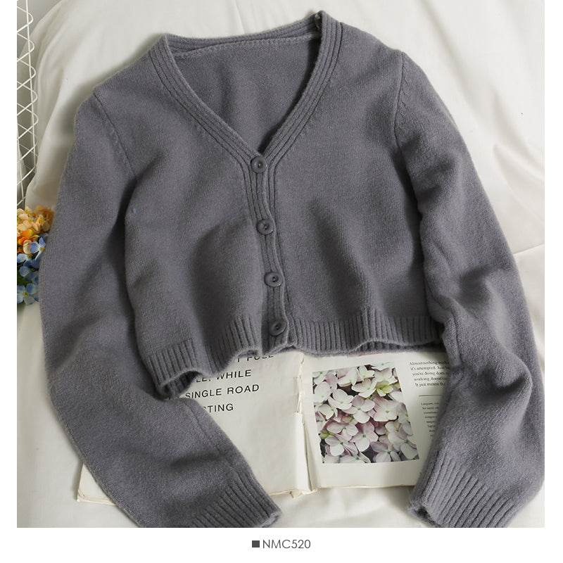 Women's cardigan long sleeve short single breasted sweater HZ1023