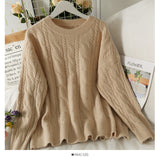 Sweater women's Hemp pattern loose and thin long sleeve Pullover Top HZ1023