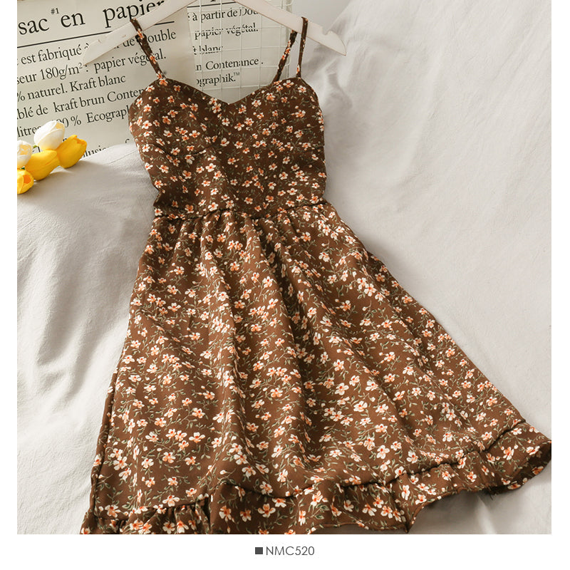 Hong Kong style retro floral high waist suspender skirt HZ1023